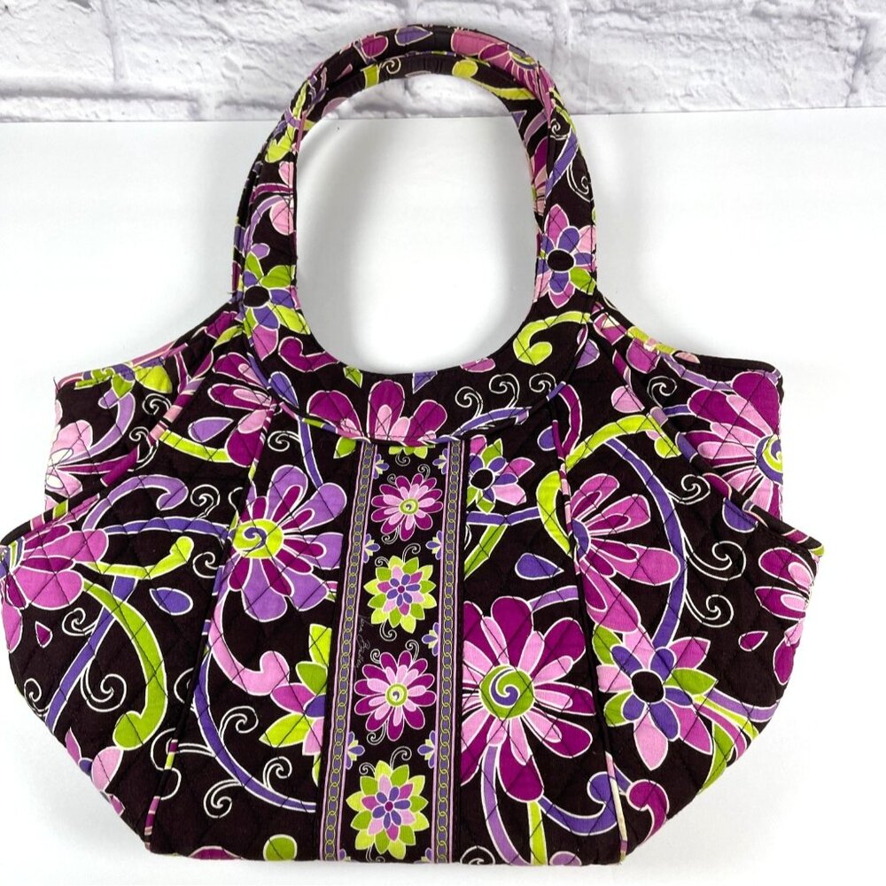 Vera Bradley Shoulder Tote Bag Purple Punch Floral Quilted Purse Pockets Retired - Picture 15 of 16